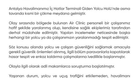 Antalya Havalimanı’nda asma tavan çöktü: 1 hafif yaralı!