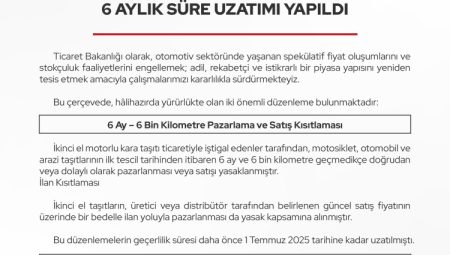 2. el araç satışında 6 ay-6 bin kilometre ve ilan kısıtlaması uzatıldı