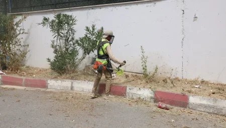 Kocaeli okul bahçelerinde otlar biçiliyor