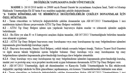 Tarım römorklarına yeni düzenleme