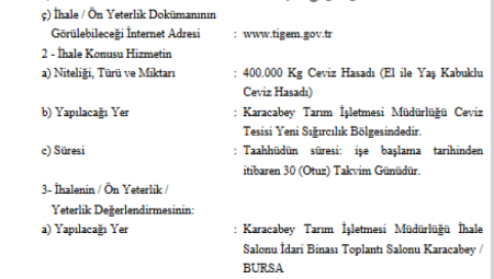 Karacabey TİGEM’den 400 bin kg ceviz hasadı ihalesi